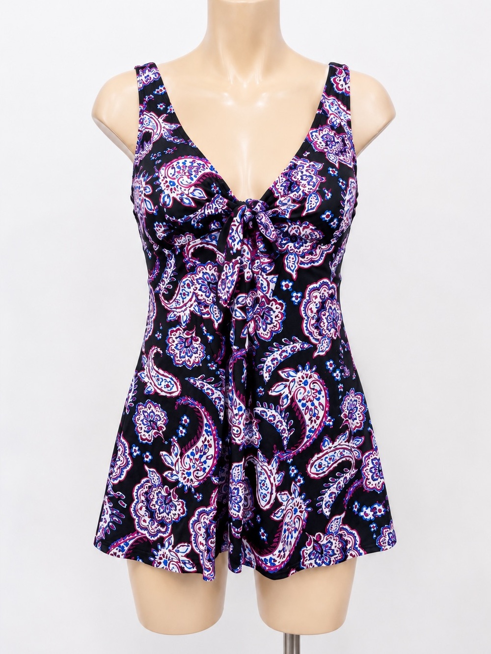 Swim Solutions Paisley Bow Front Tummy Control Swimdress NWT Size 10